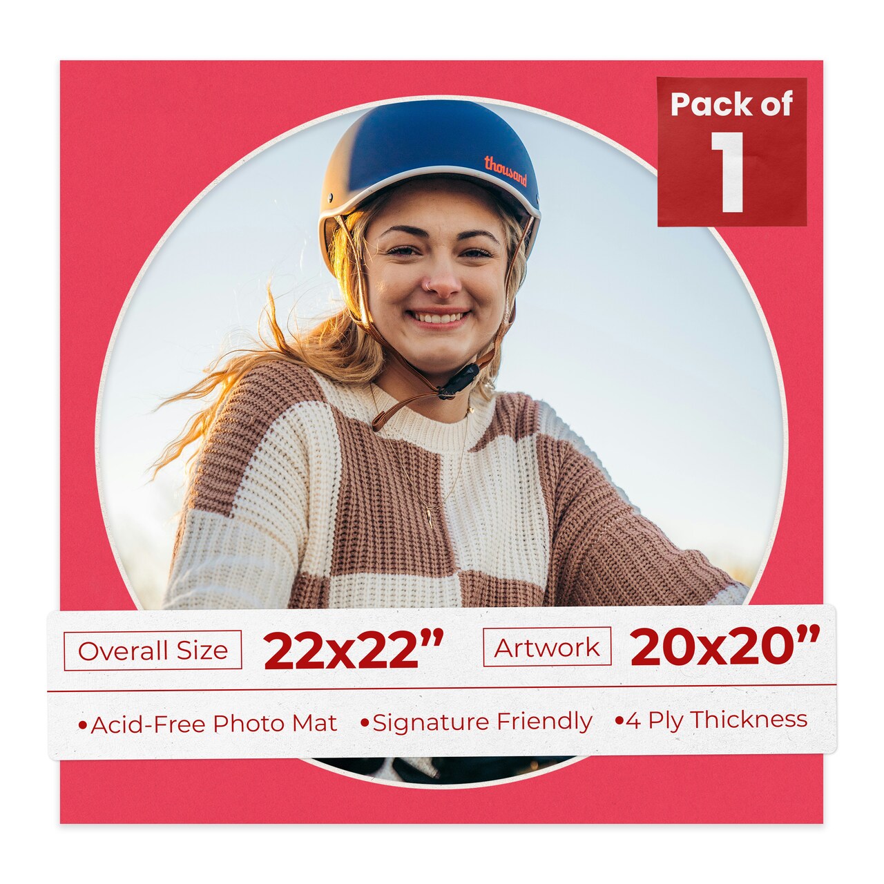 Cardinal Red Mat Board for 22x22 Frames - Circle Opening for 20x20 Photos